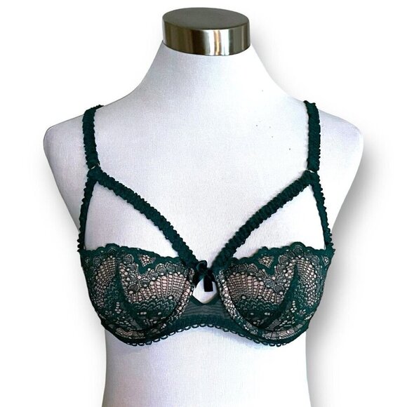 Adore Me 32B Bra Green Kimmy Push Up Balconette Underwire Lace Removable Pads - Picture 5 of 8